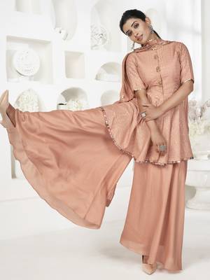 Peach Sequins Embroidered Banarasi Silk Salwar Suit 5