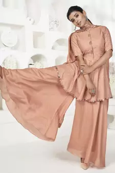 Peach Sequins Embroidered Banarasi Silk Salwar Suit