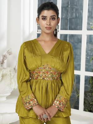 Dark Pista Green Embroidered With Paper Mirror Banarasi Silk Salwar Suit 2