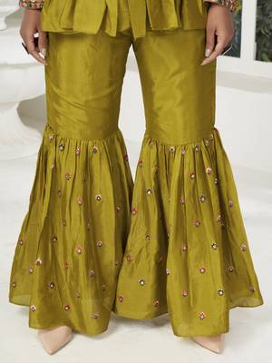 Dark Pista Green Embroidered With Paper Mirror Banarasi Silk Salwar Suit 3