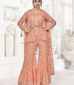 Peach Sequins Embroidered With Mirror Georgette Party Wear Dress