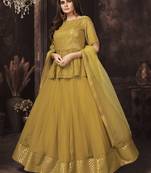 Mustard Dual Sequins And Zari Embroidered Georgette Stitched Lehenga