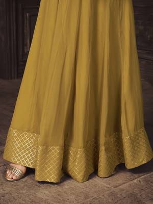 Mustard Dual Sequins And Zari Embroidered Georgette Stitched Lehenga 3