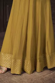 Mustard Dual Sequins And Zari Embroidered Georgette Stitched Lehenga