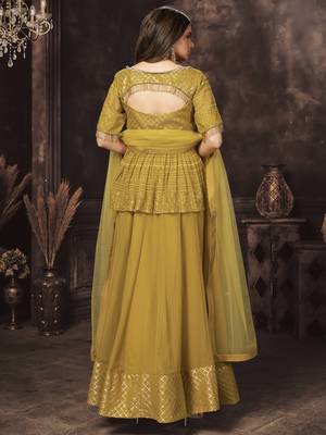 Mustard Dual Sequins And Zari Embroidered Georgette Stitched Lehenga 4