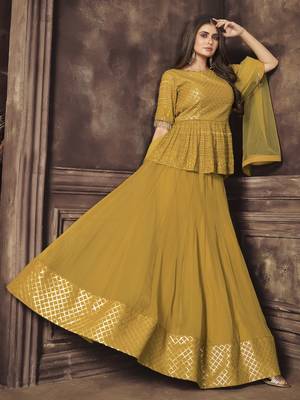 Mustard Dual Sequins And Zari Embroidered Georgette Stitched Lehenga 5
