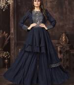 Navy blue Colored dual sequins and zari embroidered Chinnon Stitched Lehenga choli