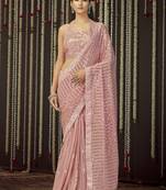 Glamourous Baby Pink Sequins Thread Embroidered Georgette Saree With Art Silk Blouse