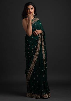 Enchanting Green Dori and Sequins Embroidered with Stone work Art Silk Saree with Blouse 1