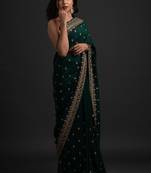 Enchanting Green Dori and Sequins Embroidered with Stone work Art Silk Saree with Blouse