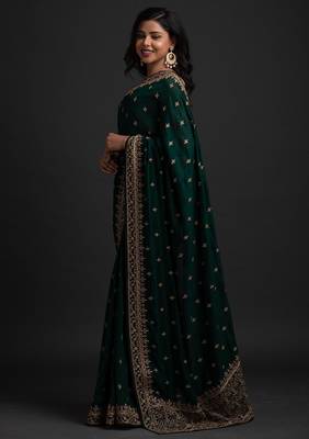 Enchanting Green Dori and Sequins Embroidered with Stone work Art Silk Saree with Blouse 3