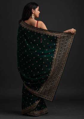 Enchanting Green Dori and Sequins Embroidered with Stone work Art Silk Saree with Blouse 5