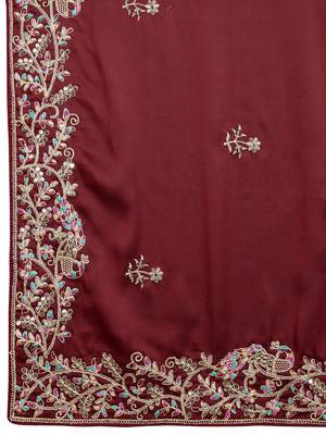Maroon Colored Embroidered With Stone Work Rangoli Silk Saree With Green Colored Blouse Peice 5