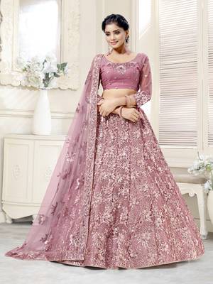 Pink Net Sequins Work Lehenga Choli for Women 1