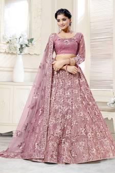 Pink Net Sequins Work Lehenga Choli for Women