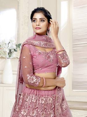 Pink Net Sequins Work Lehenga Choli for Women 2