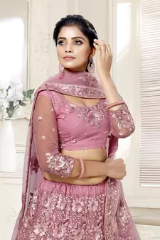 Pink Net Sequins Work Lehenga Choli for Women