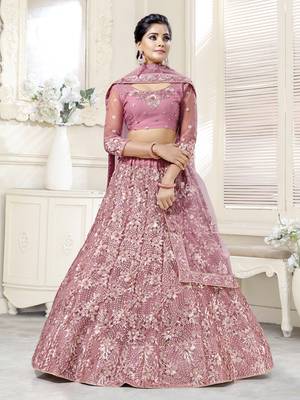 Pink Net Sequins Work Lehenga Choli for Women 3