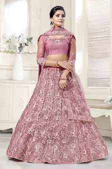 Pink Net Sequins Work Lehenga Choli for Women