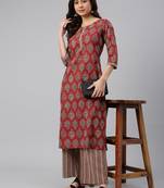 Maroon block print cotton salwar