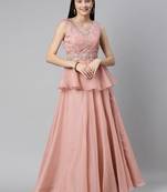 Pink embroidered
 organza stitched lehenga