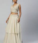 Grey embroidered
 organza stitched lehenga