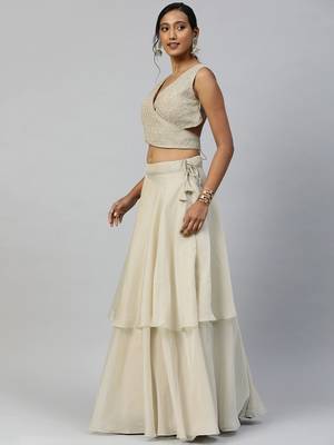 Grey embroidered
 organza stitched lehenga 3