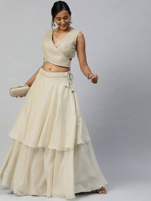 Grey embroidered
 organza stitched lehenga 4