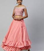 Light-pink embroidered
 organza stitched lehenga