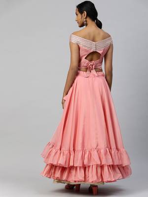 Light-pink embroidered
 organza stitched lehenga 2
