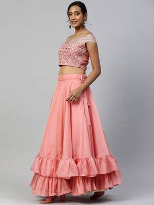 Light-pink embroidered
 organza stitched lehenga 3