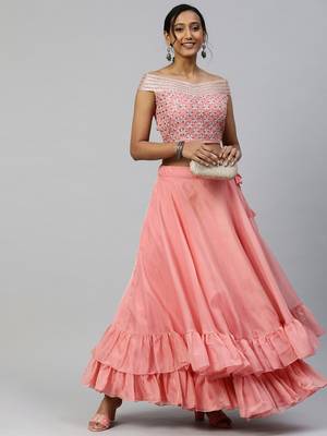 Light-pink embroidered
 organza stitched lehenga 4