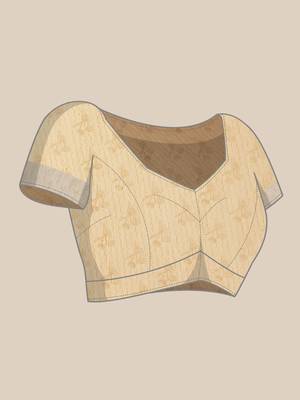 Beige Printed Linen Saree With Blouse 5