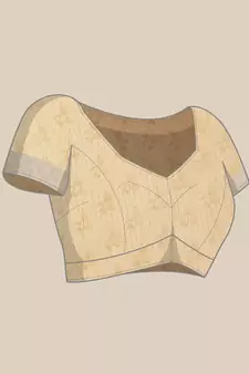 Beige Printed Linen Saree With Blouse