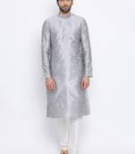 Namaskar Silver plain dupion silk kurta-pajama