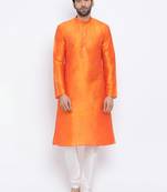 Namaskar Orange plain dupion silk kurta-pajama