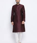 Namaskar Brown plain dupion silk kurta-pajama