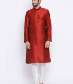 Namaskar Maroon plain dupion silk kurta-pajama