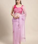 Lavender Printed Organza Saree With Blouse