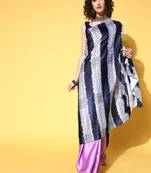 Purple Printed Satin Saree With Blouse