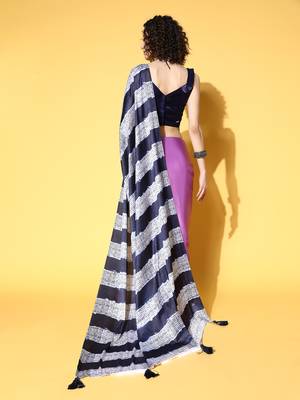Purple Printed Satin Saree With Blouse 2