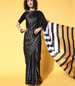 Black Printed Satin Saree With Blouse
