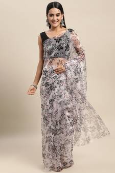 Light Pink Printed Organza Saree With Blouse