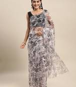 Light Pink Printed Organza Saree With Blouse