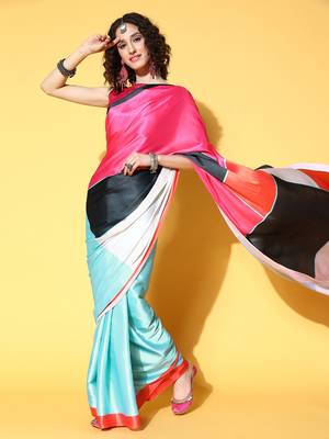 Multicolor printed satin saree with blouse 1