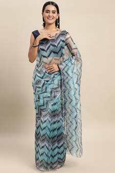 Multicolor Printed Organza Saree With Blouse