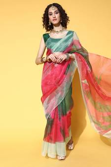 Multicolor printed organza saree with blouse