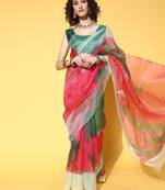 Multicolor printed organza saree with blouse