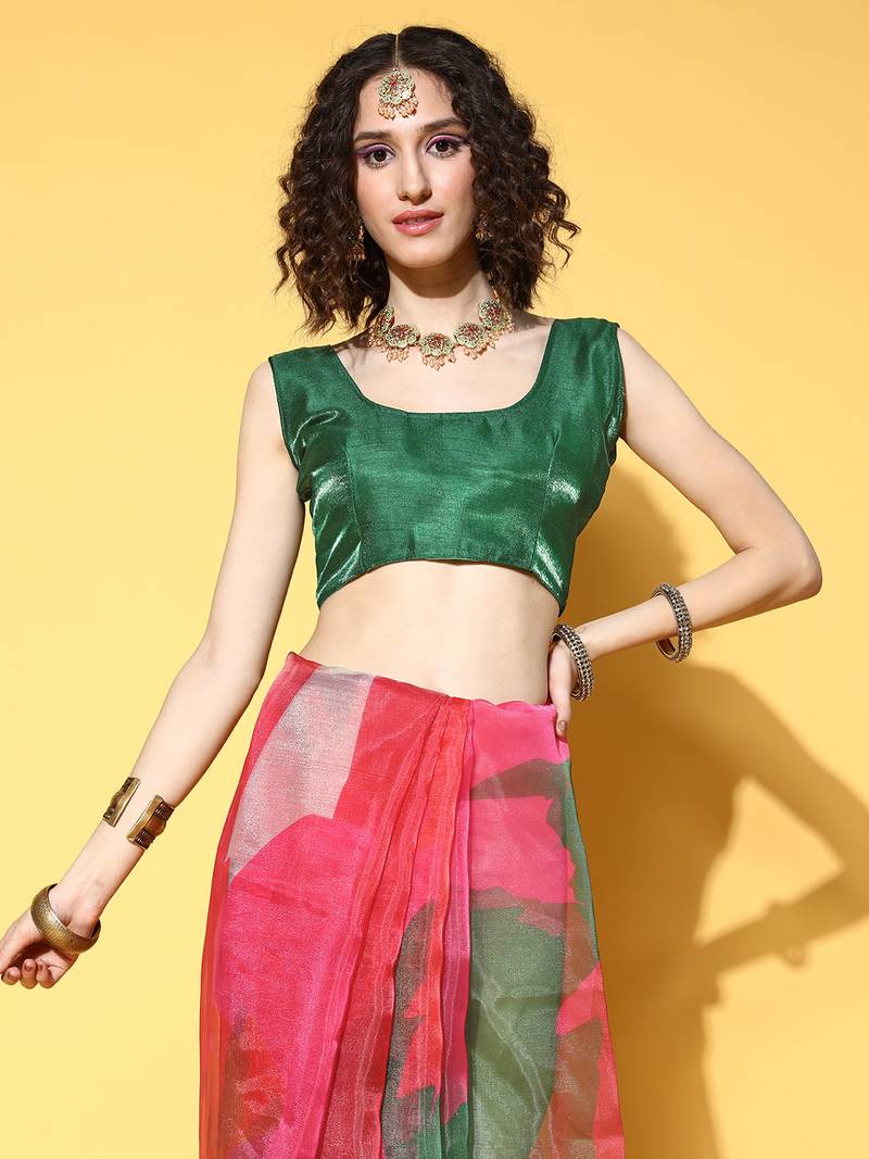 Multicolor printed organza saree with blouse
