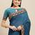 Teal plain poly silk saree with blouse